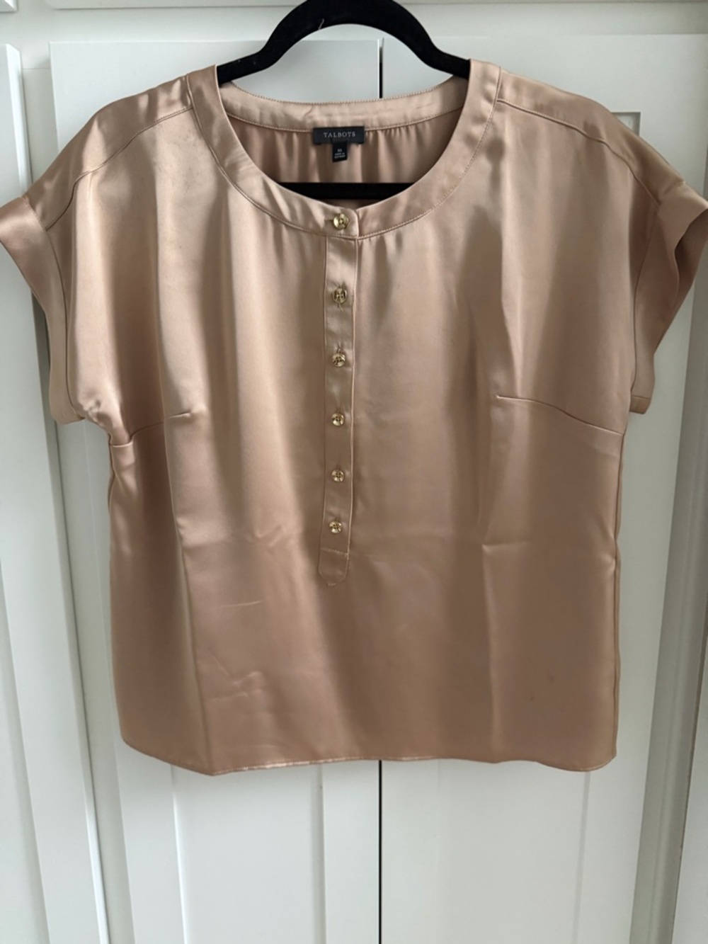 Talbots Satin Short-Sleeve Henley Top in Gold